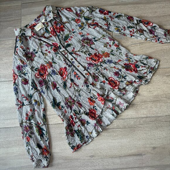 Maeve by Anthropologie Floral Collared Long Sleeve Blouse – Women’s 8 - Picture 1 of 8